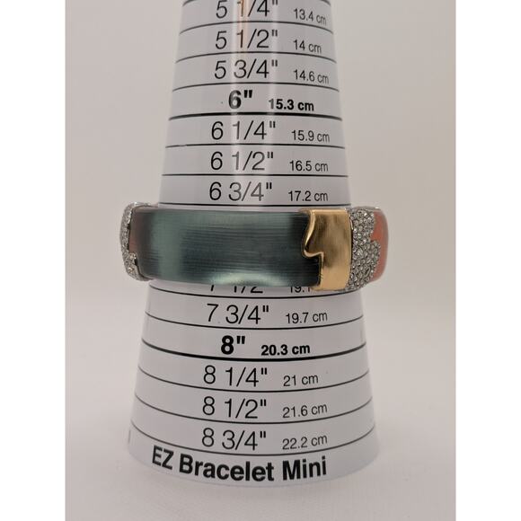 Alexis Bittar Blue and Orange Lucite Hinged Bracelet Goldtone and Crystals 7.5” - Picture 7 of 7